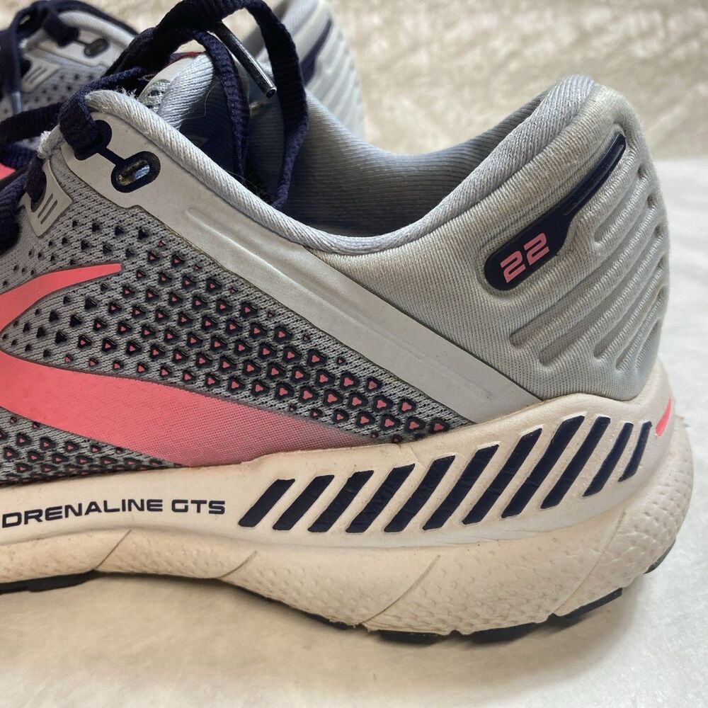 Brooks Adrenaline GTS 22 Womens 8 Grey Pink Running Shoes - Picture 3 of 16